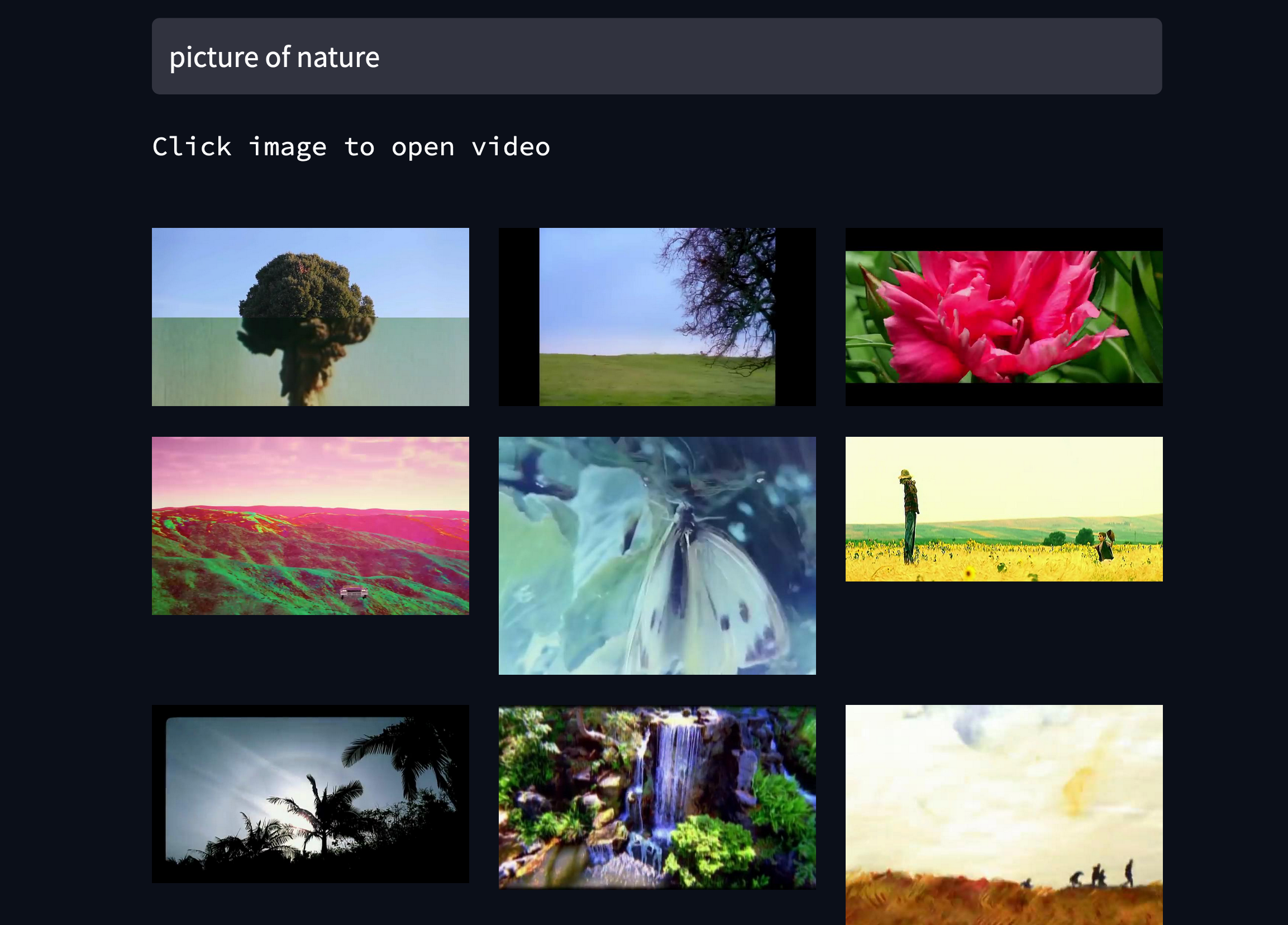 Screenshot of demo, query: 'picture of nature'